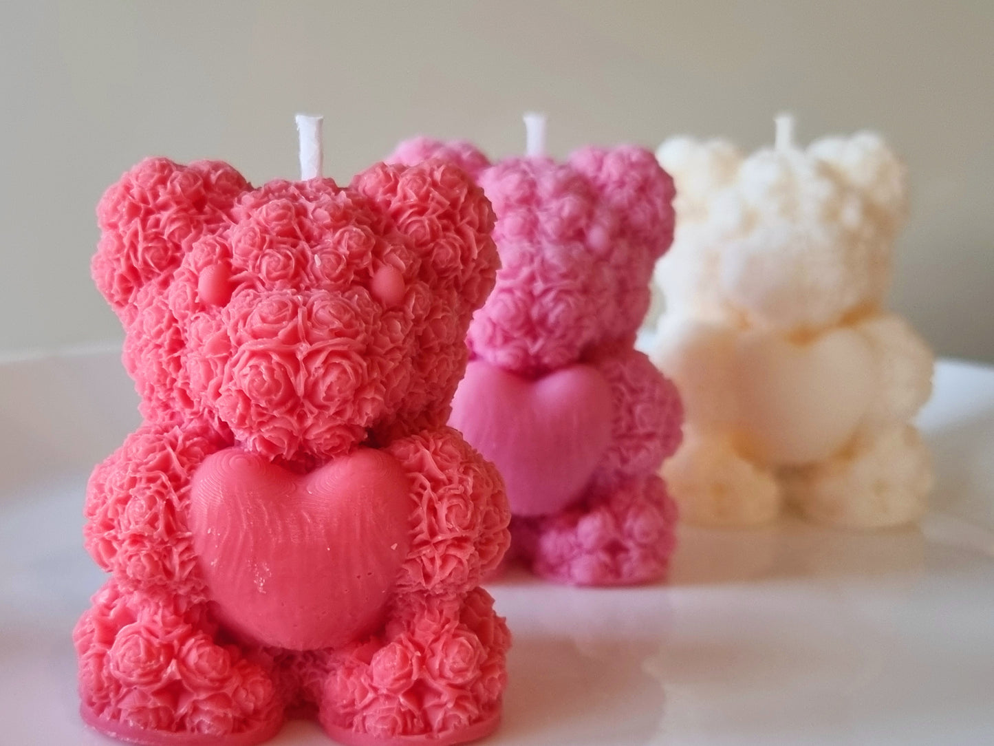 Rose Bear Scented Candle/Flower Teddy Candle/Handmade Soy Candle