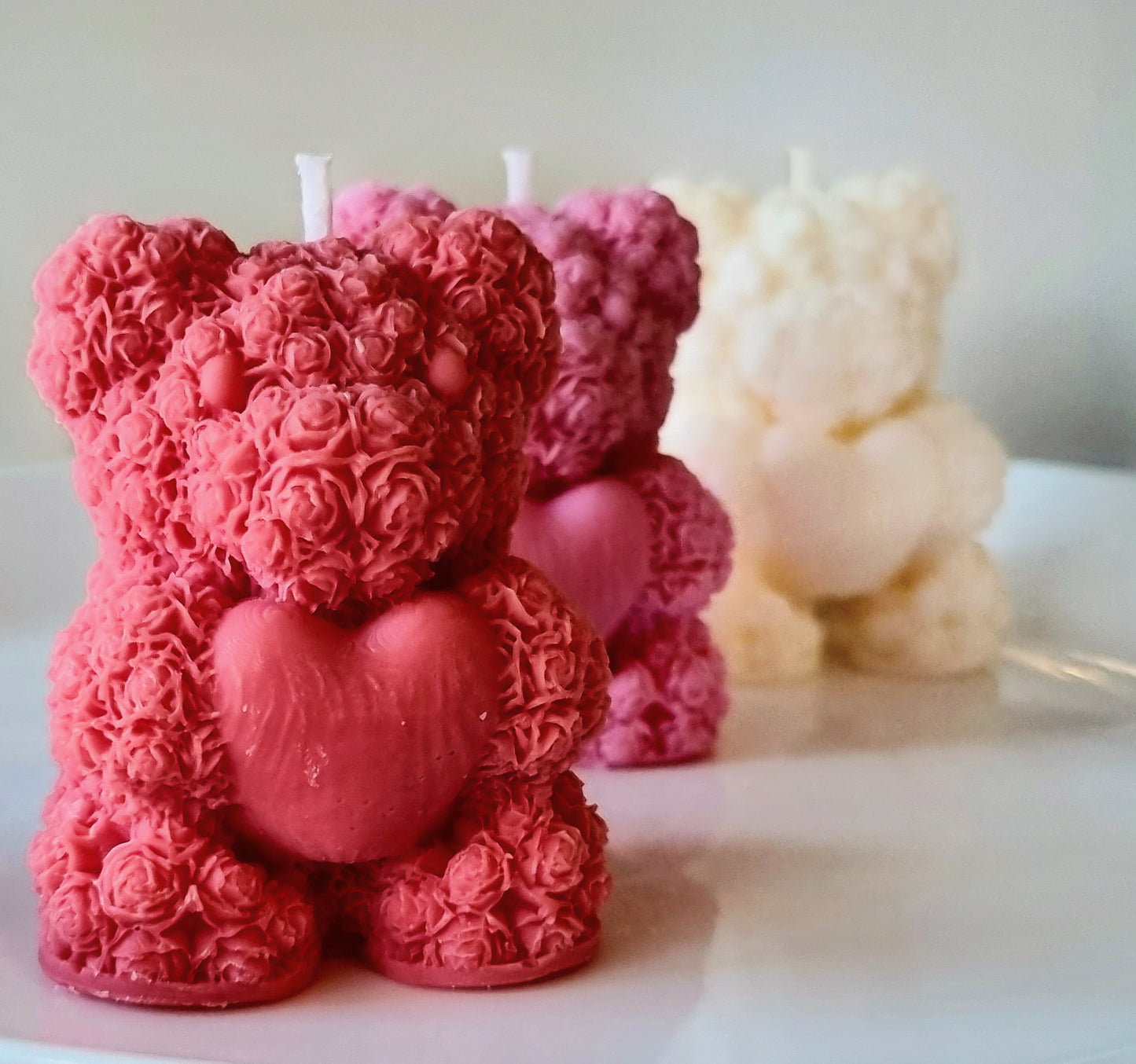 Rose Bear Scented Candle/Flower Teddy Candle/Handmade Soy Candle