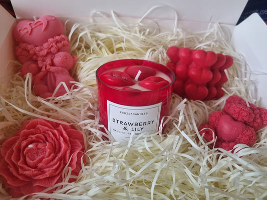 Valentine's Day Gift Box/ Strawberry & Lily Scented Soy Candles