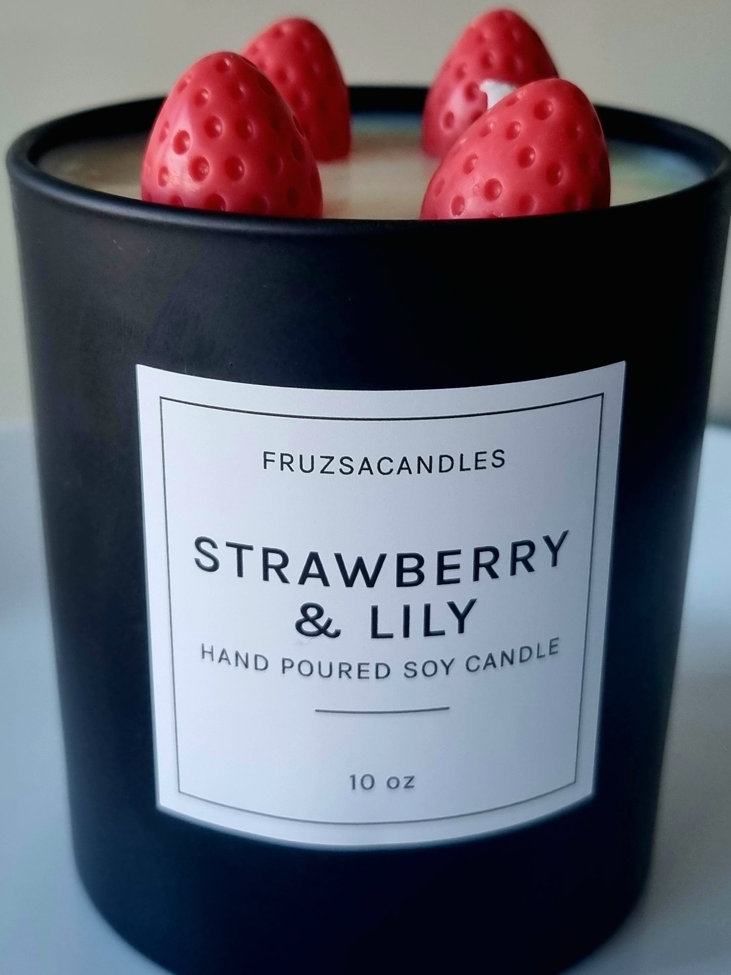 Luxury Strawberry & Lily Scented Candle/Handmade Soy Candle/ Luxury Matt Black candle jar