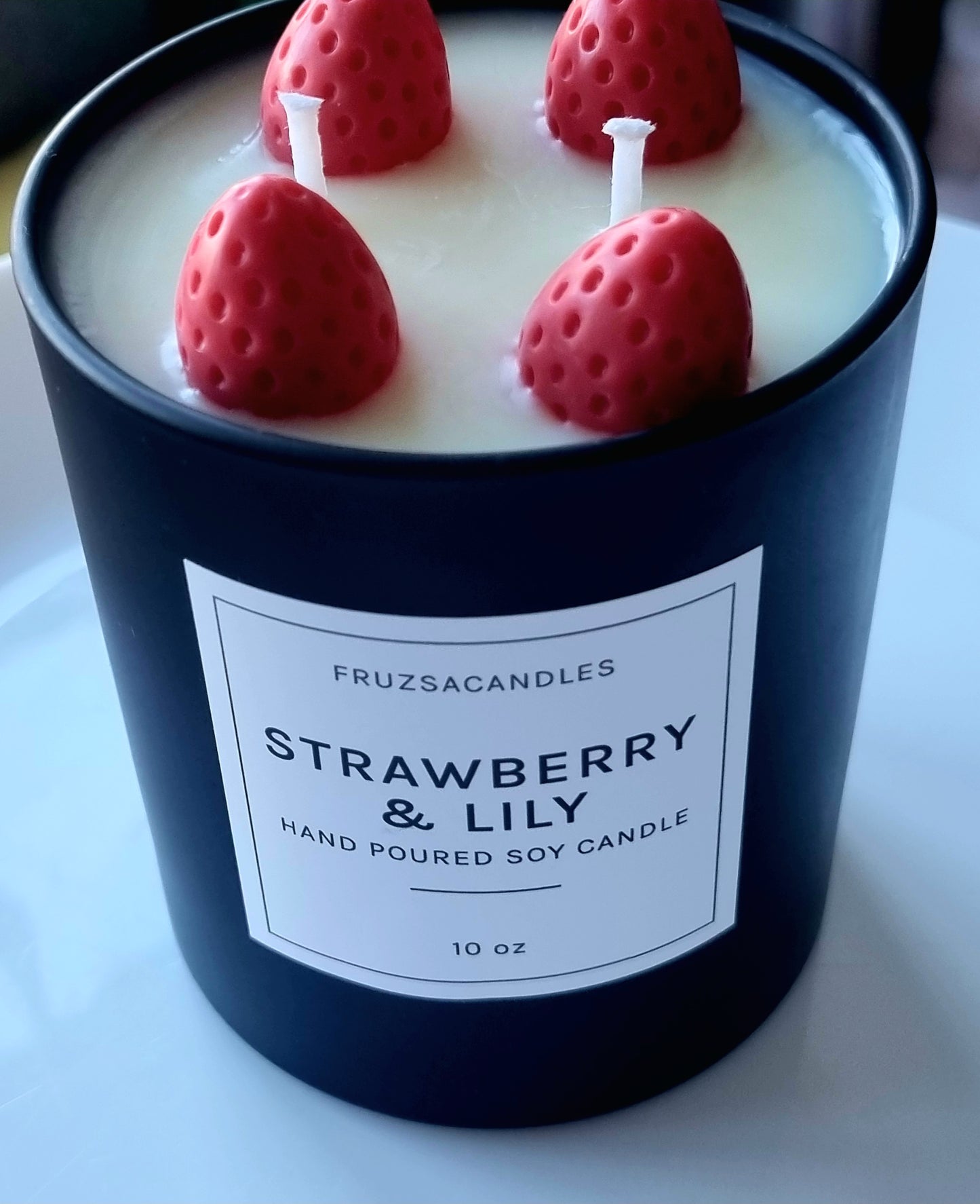 Luxury Strawberry & Lily Scented Candle/Handmade Soy Candle/ Luxury Matt Black candle jar