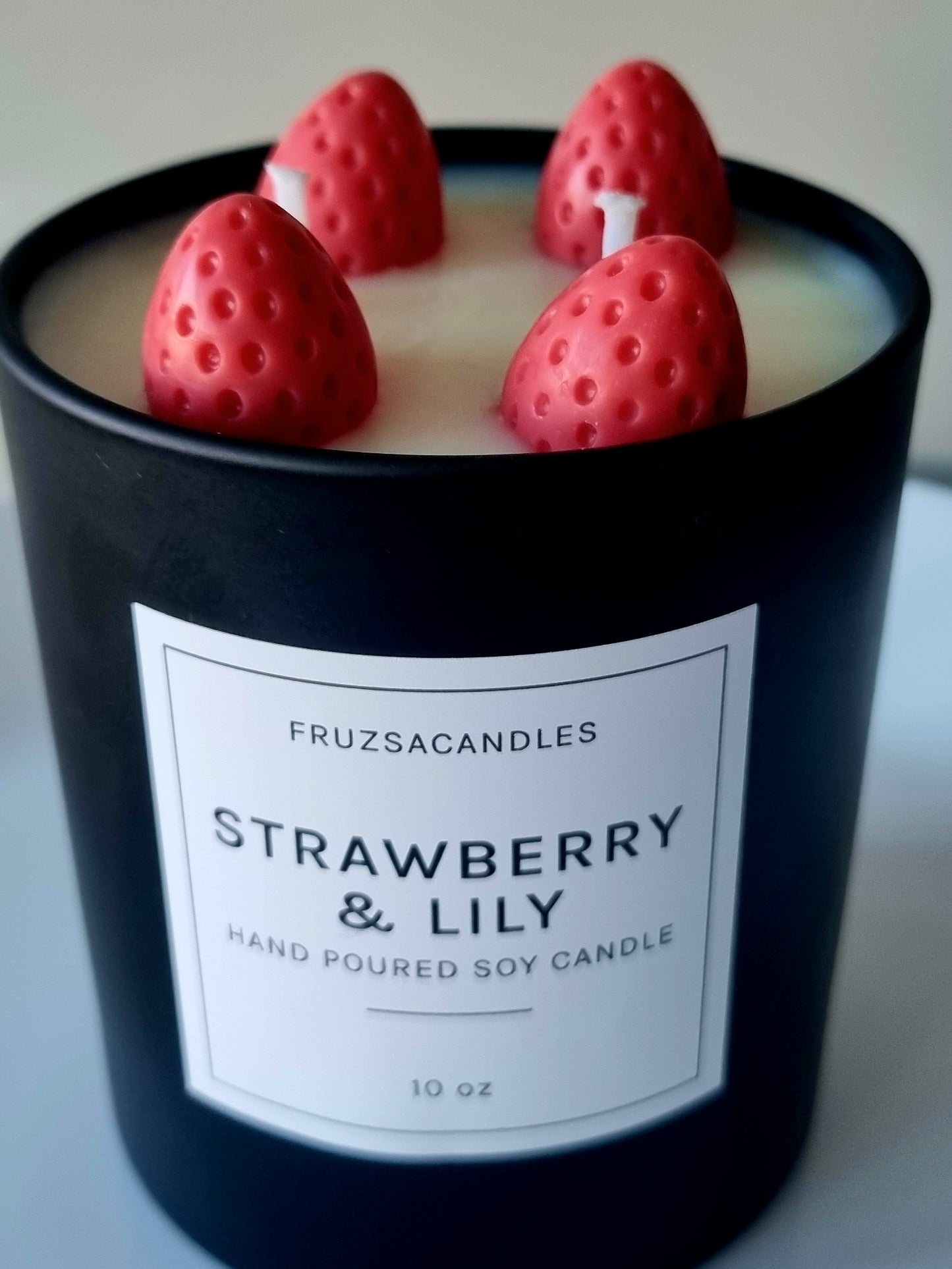 Luxury Strawberry & Lily Scented Candle/Handmade Soy Candle/ Luxury Matt Black candle jar