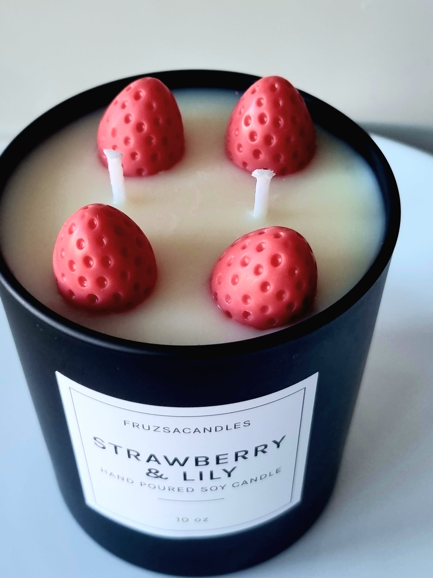 Luxury Strawberry & Lily Scented Candle/Handmade Soy Candle/ Luxury Matt Black candle jar