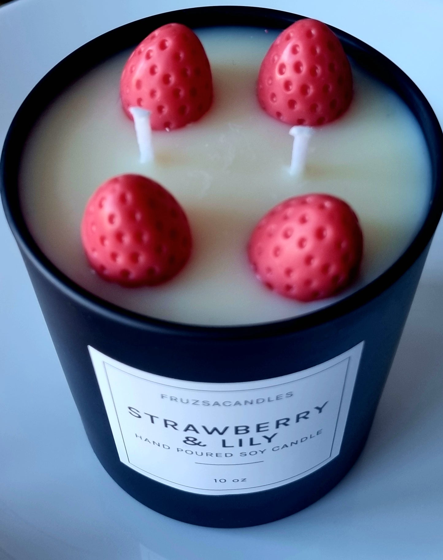 Luxury Strawberry & Lily Scented Candle/Handmade Soy Candle/ Luxury Matt Black candle jar