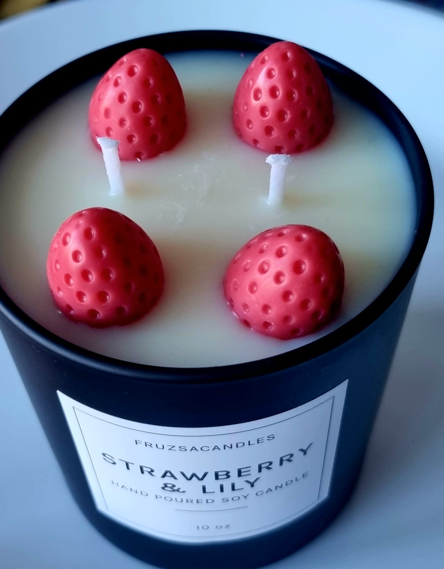 Luxury Strawberry & Lily Scented Candle/Handmade Soy Candle/ Luxury Matt Black candle jar