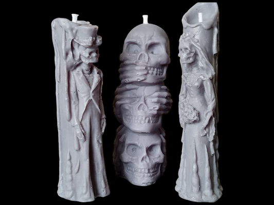 Set of 3 Halloween Candles, Skull 3 Wise Monkey, Husband and Wife Skull