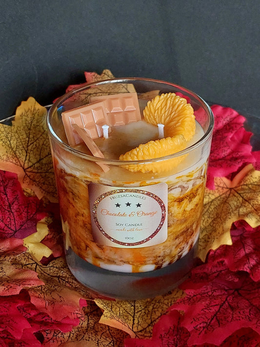 Chocolate & Orange Scented Candle/Marble Effect Candle/Handcrafted Highly Scented Soy Candle/Sweet Autumn Candle