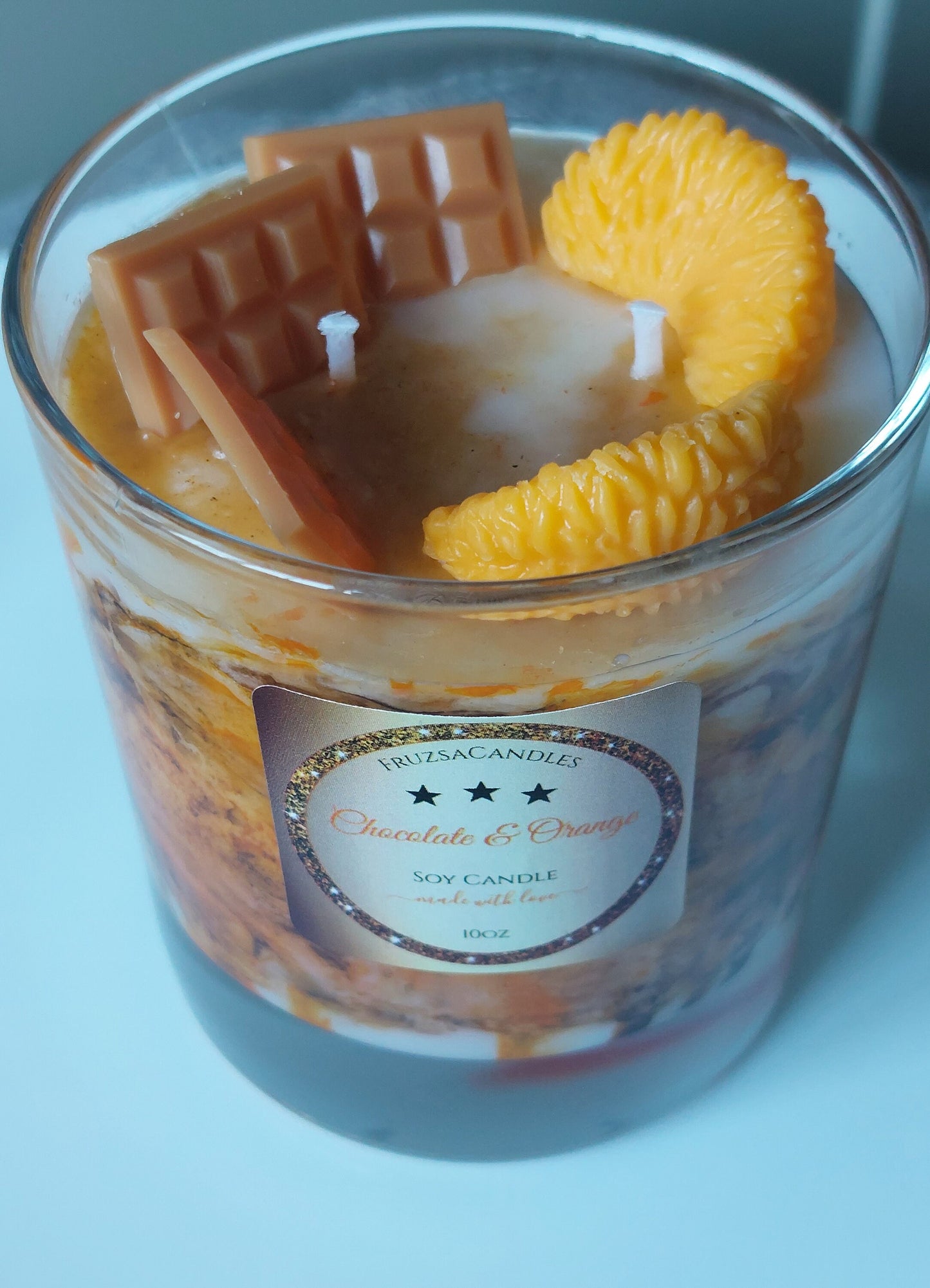 Chocolate & Orange Scented Candle/Marble Effect Candle/Handcrafted Highly Scented Soy Candle/Sweet Autumn Candle