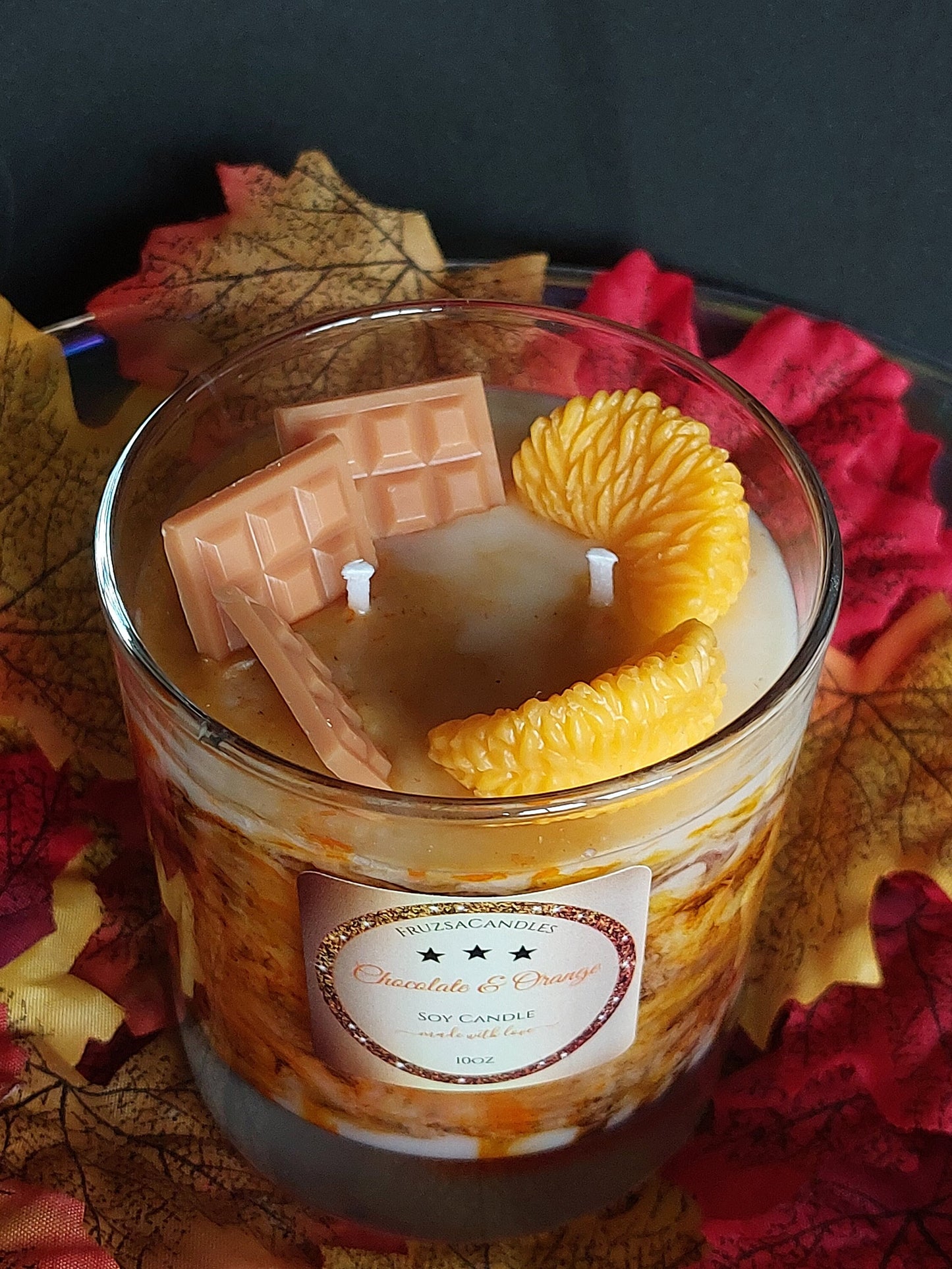 Chocolate & Orange Scented Candle/Marble Effect Candle/Handcrafted Highly Scented Soy Candle/Sweet Autumn Candle