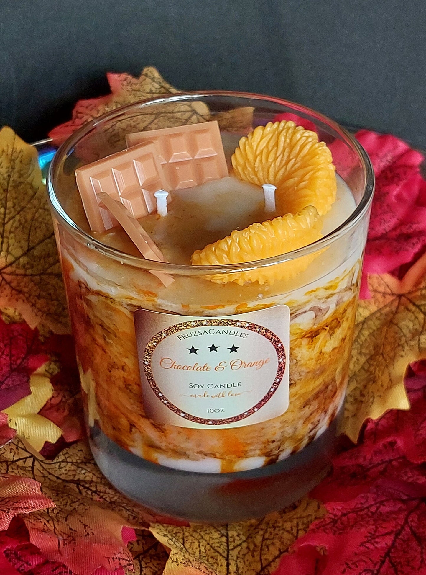 Chocolate & Orange Scented Candle/Marble Effect Candle/Handcrafted Highly Scented Soy Candle/Sweet Autumn Candle