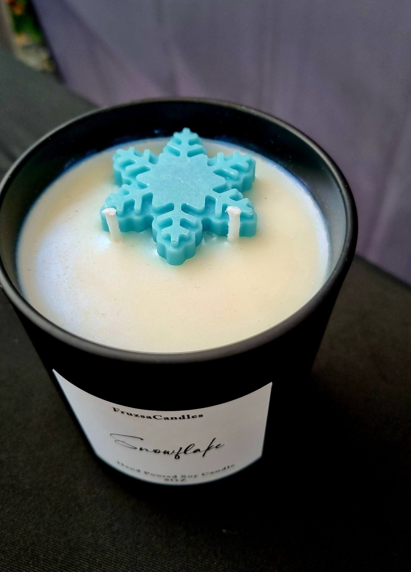 Snowflake Scented Candle in Luxury Matt Black Jar/ Highly Scented Candle/Soy Candle/Two Wicks Candle