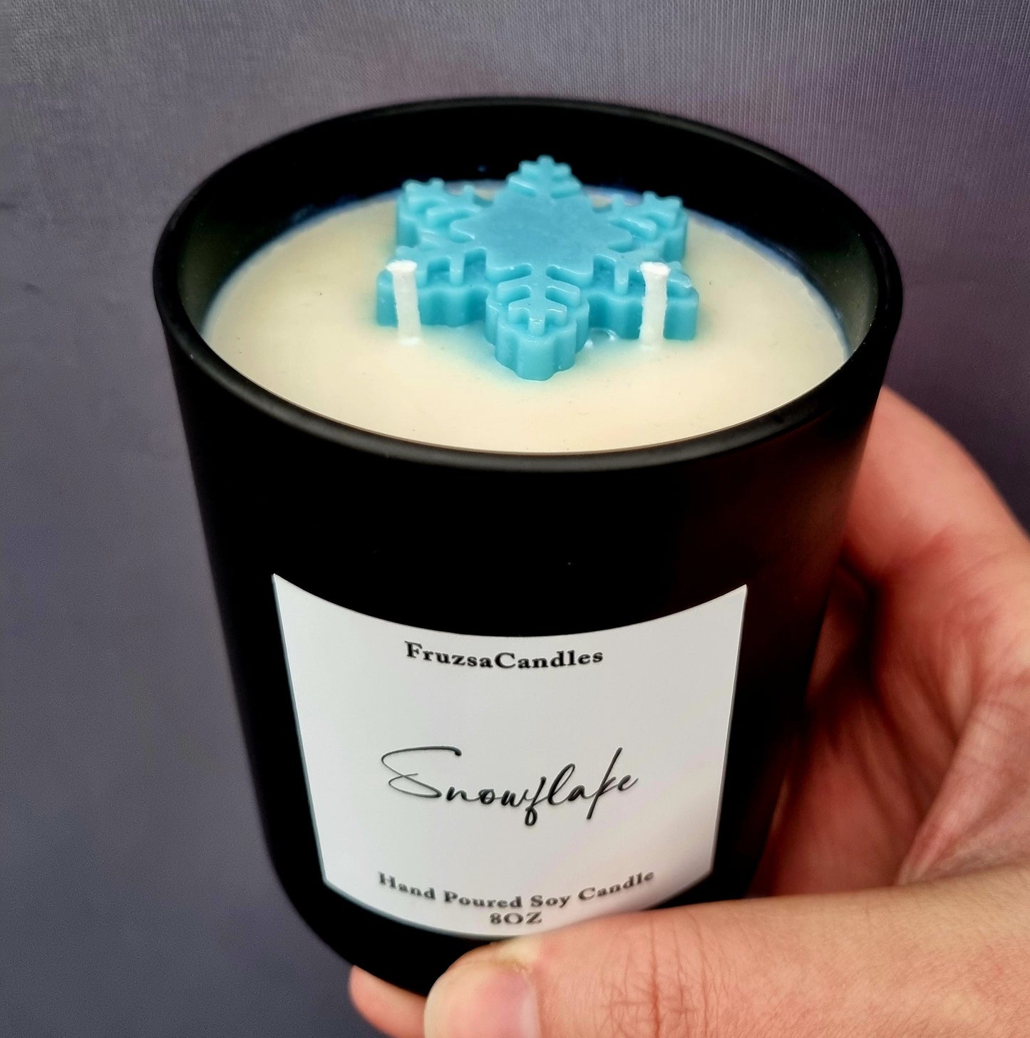 Snowflake Scented Candle in Luxury Matt Black Jar/ Highly Scented Candle/Soy Candle/Two Wicks Candle